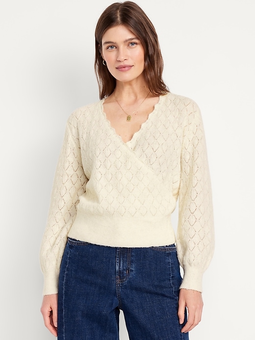 Image number 1 showing, Wool-Blend Wrap-Front Sweater