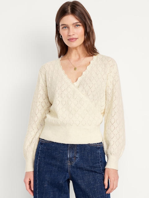 Wool-Blend Wrap-Front Sweater
