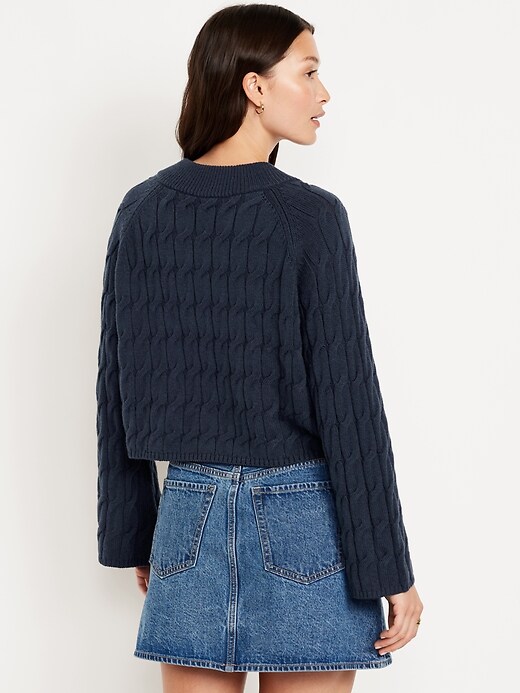 Image number 2 showing, Wool-Blend V-Neck Cable Cropped Sweater