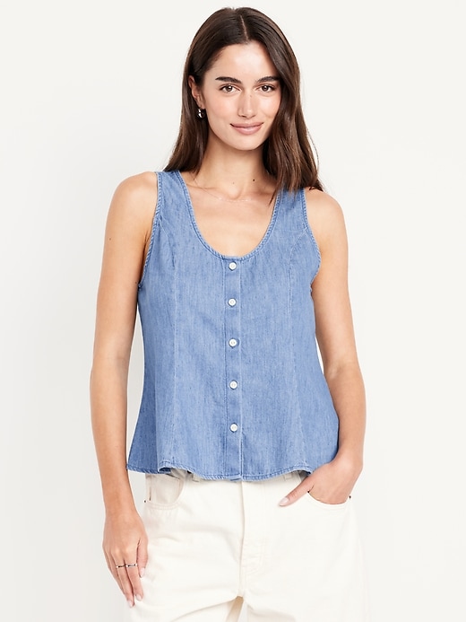 Image number 1 showing, Button-Down Denim Swing Top