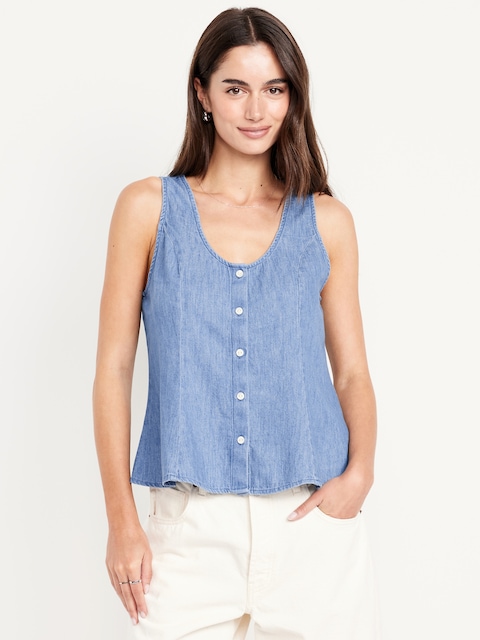 Button-Down Denim Swing Top