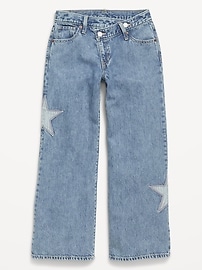 Voir une image plus grande du produit 4 de 5. Jean brodé coupe très généreuse à ceinture croisée et à jambe large pour fille
