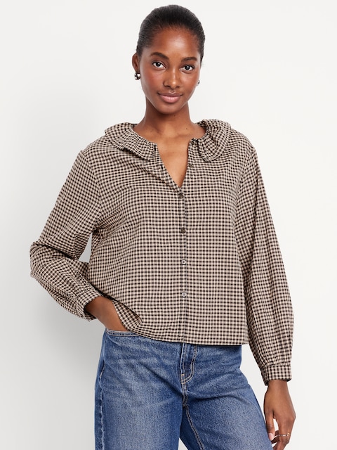 Button-Down Ruffle Shirt - Beige