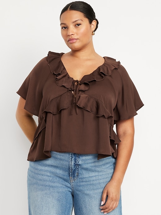 Image number 5 showing, Satin Ruffle Tie-Front Top