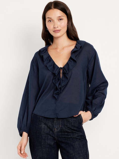 Tie-Front Ruffle Top - Blue