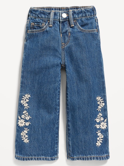 Baggy Embroidered Wide-Leg Jeans for Toddler Girls - Blue