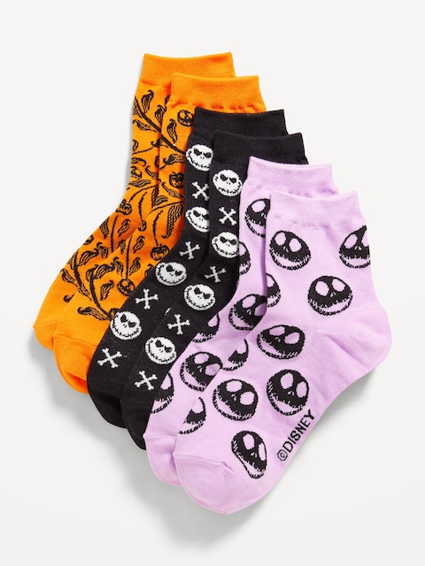 Disney© 3-Pack Novelty Quarter Crew Socks for Women - Black Skeleton