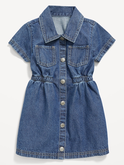 Robe en denim à taille cintrée et à manches courtes pour toute-petite fille
