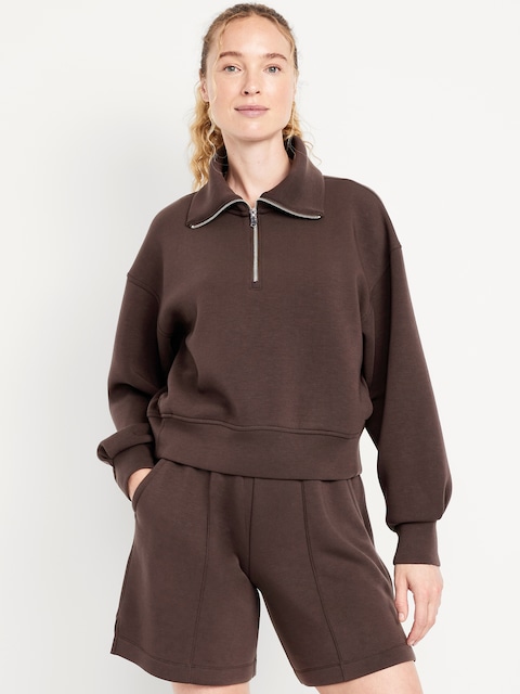 Half-Zip Bounce Fleece Pullover Sweatshirt - Brown