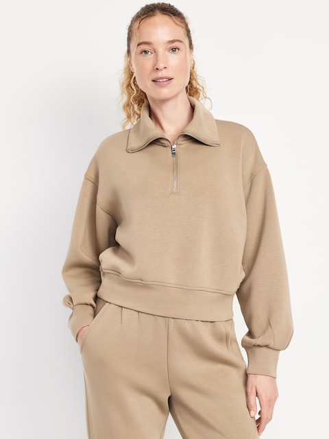 Half-Zip Bounce Fleece Pullover Sweatshirt - Brown