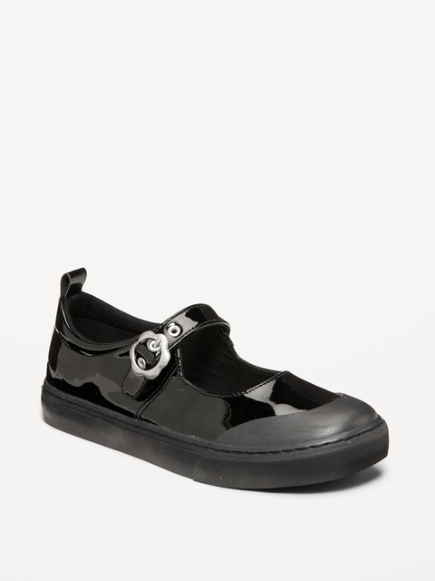 Shiny Faux-Leather Mary-Jane Sneaker for Girls - Black