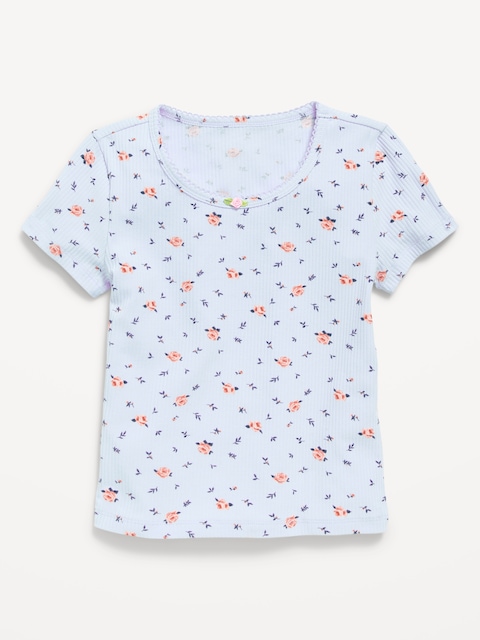 Printed Short-Sleeve Ribbed T-Shirt for Girls