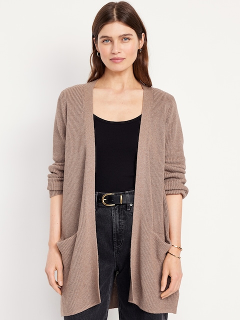 Cardigan long sans boutons - Brun