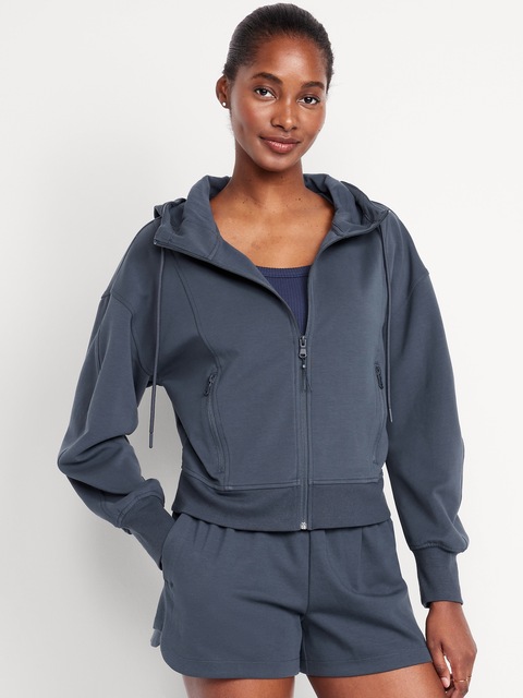 Dynamic Fleece Oversized Zip Hoodie Sweatshirt - Blue
