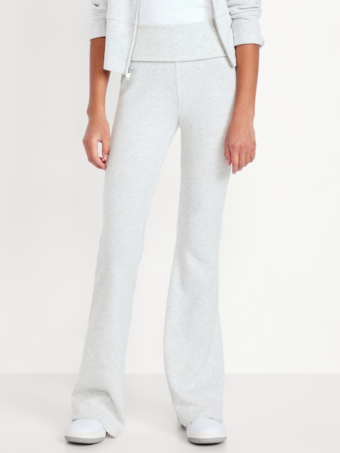 CozePlush Foldover Flare Leggings for Girls - Gray