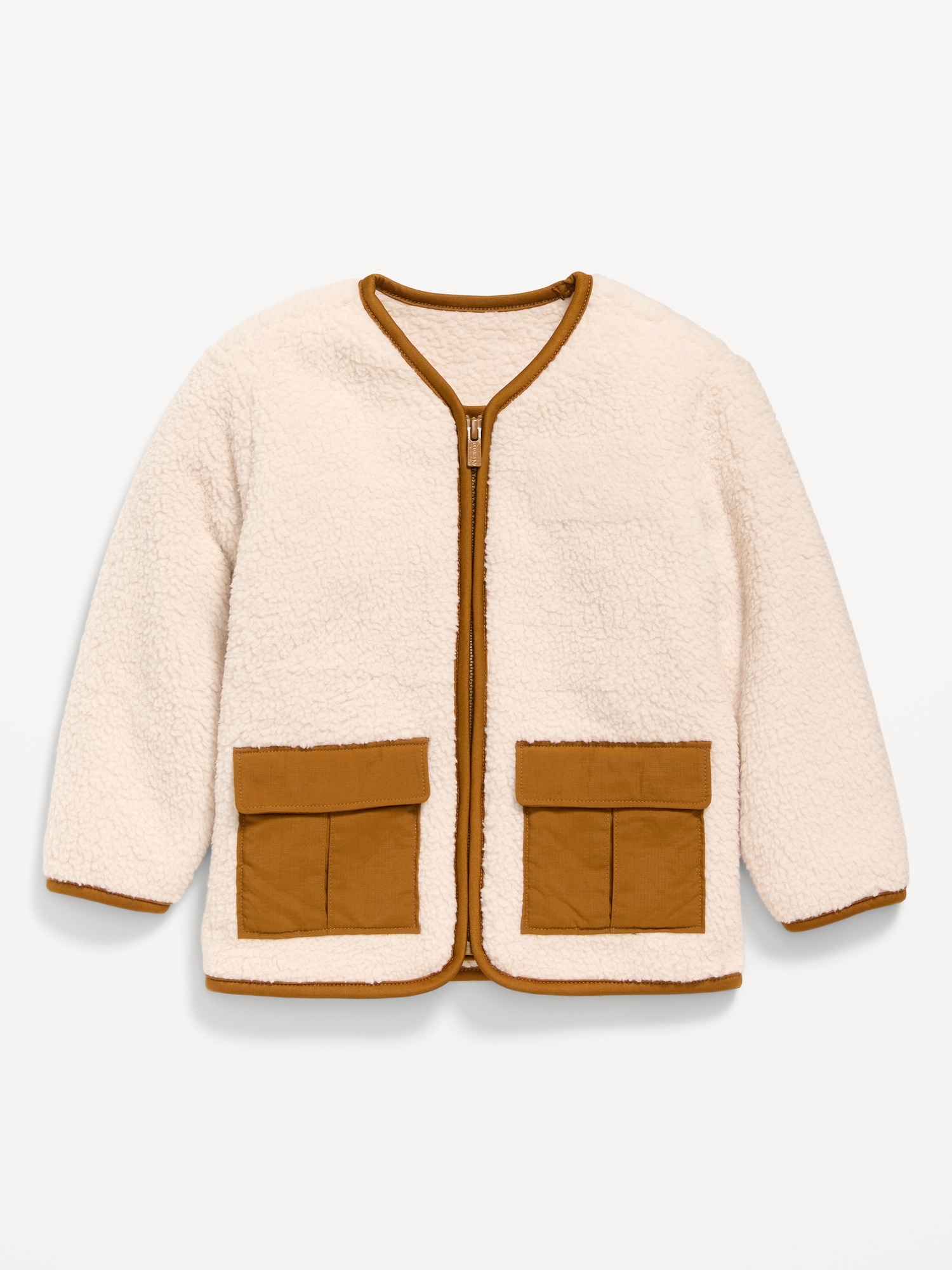 Unisex Collarless Zip-Front Sherpa Jacket for Toddler