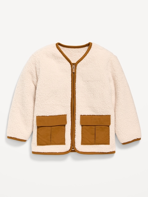 Collarless Zip-Front Sherpa Jacket for Toddler Boys