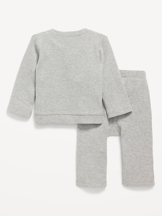 Voir une image plus grande du produit 2 de 3. Ensemble de t-shirt côtelé à poche à manches longues et pantalon pour bébé