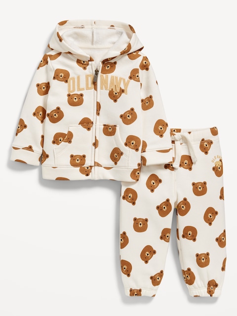 Printed Logo-Graphic Zip Hoodie for Baby - Brown