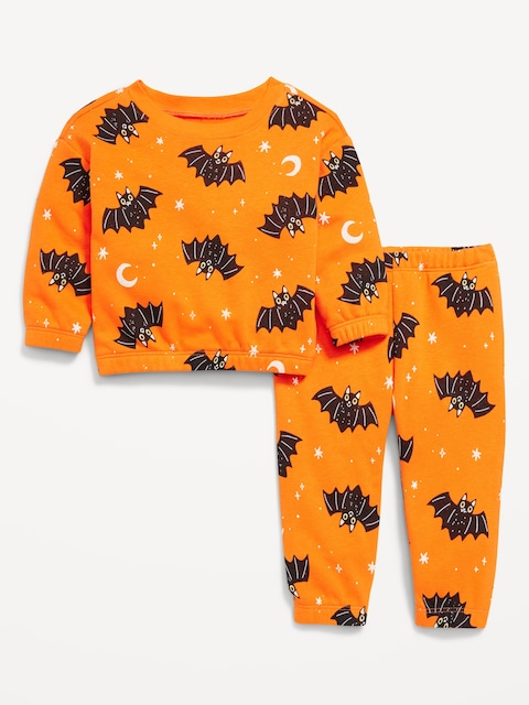 Printed French Terry Sweatshirt and Pants Set for Baby - Orange
