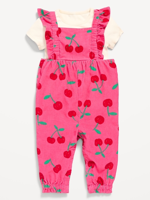 View large product image 1 of 3. Short-Sleeve Ribbed T-Shirt and Corduroy Jumpsuit Set for Baby