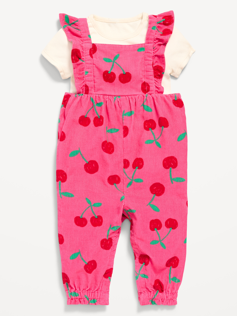 Short-Sleeve Ribbed T-Shirt and Corduroy Jumpsuit Set for Baby