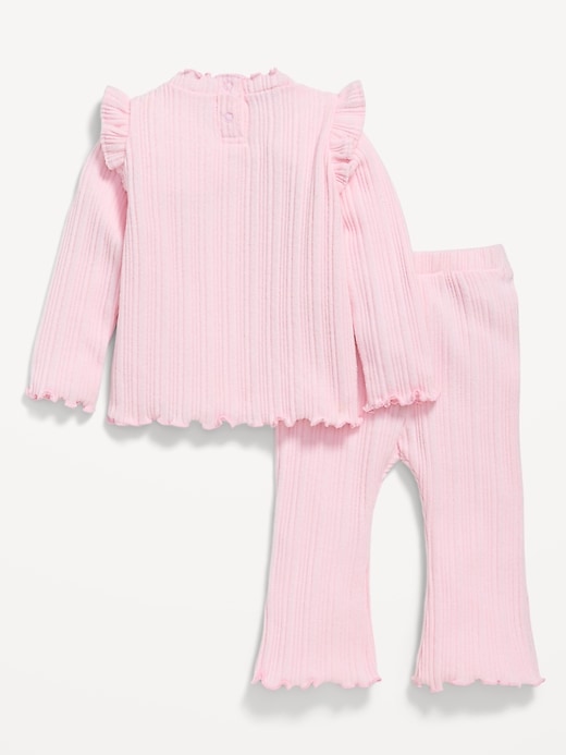 Voir une image plus grande du produit 2 de 3. Ensemble douillet composé d’un pantalon et d’un haut côtelé à manches longues à volants pour bébé