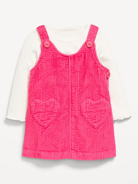 Long-Sleeve Ribbed T-Shirt and Corduroy Dress Set for Baby - Pink