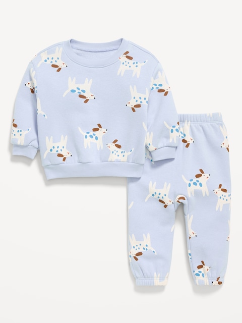 Printed Henley Sweatshirt and Sweatpants Set for Baby - Blue