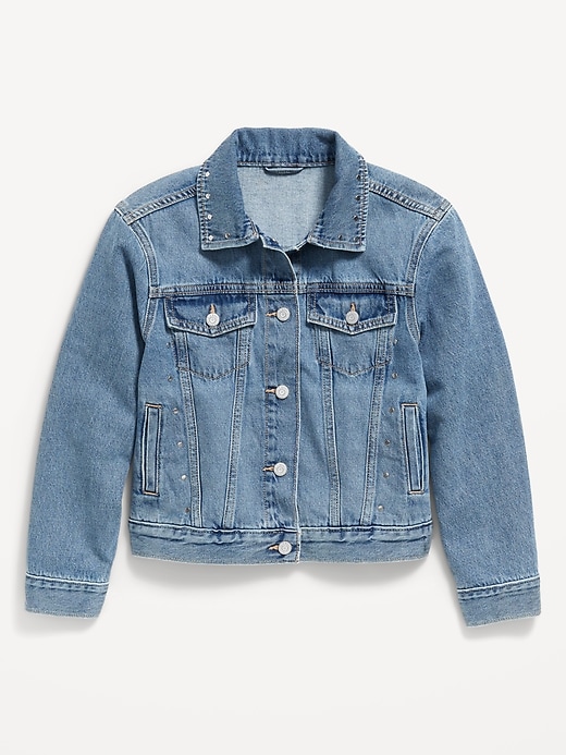 Image number 2 showing, Oversized Studded Jean Trucker Jacket for Girls