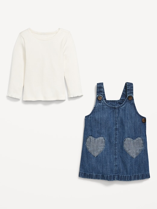 Image number 3 showing, Long-Sleeve Ribbed T-Shirt and Chambray Dress Set for Baby