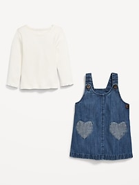 View large product image 3 of 3. Long-Sleeve Ribbed T-Shirt and Chambray Dress Set for Baby