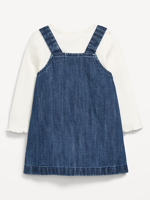 View large product image 2 of 3. Long-Sleeve Ribbed T-Shirt and Chambray Dress Set for Baby