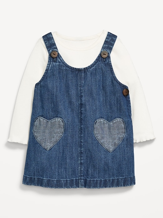 View large product image 1 of 3. Long-Sleeve Ribbed T-Shirt and Chambray Dress Set for Baby