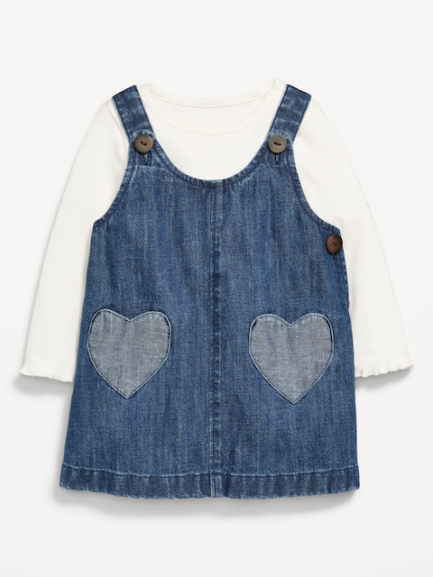Long-Sleeve Ribbed T-Shirt and Chambray Dress Set for Baby