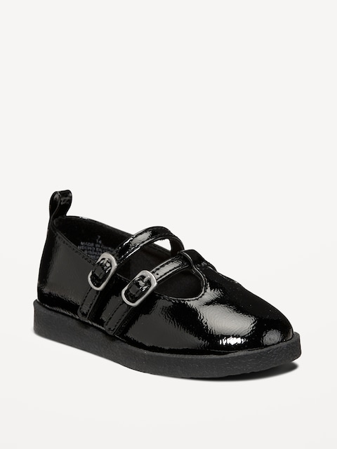 Shiny Faux-Leather Double-Buckle Mary Jane Shoes for Toddler Girls - Black