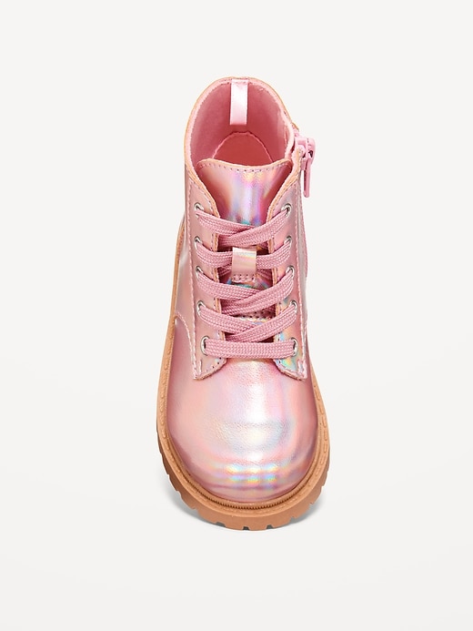 Image number 2 showing, Shiny Faux-Leather Side-Zip Combat Boots for Toddler Girls