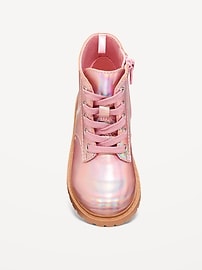 Image number 2 showing, Shiny Faux-Leather Side-Zip Combat Boots for Toddler Girls