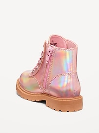 Image number 3 showing, Shiny Faux-Leather Side-Zip Combat Boots for Toddler Girls