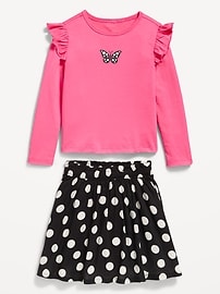 Voir une image plus grande du produit 3 de 3. Ensemble jupe et t-shirt à volants à manches longues pour Toute-petite fille
