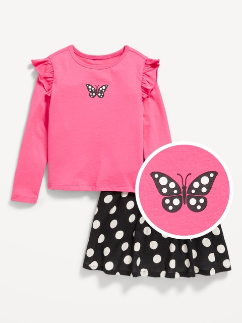 Ensemble jupe et t-shirt à volants à manches longues pour Toute-petite fille