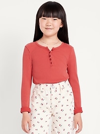 Image number 1 showing, Long-Sleeve Fitted Ribbed Top for Girls