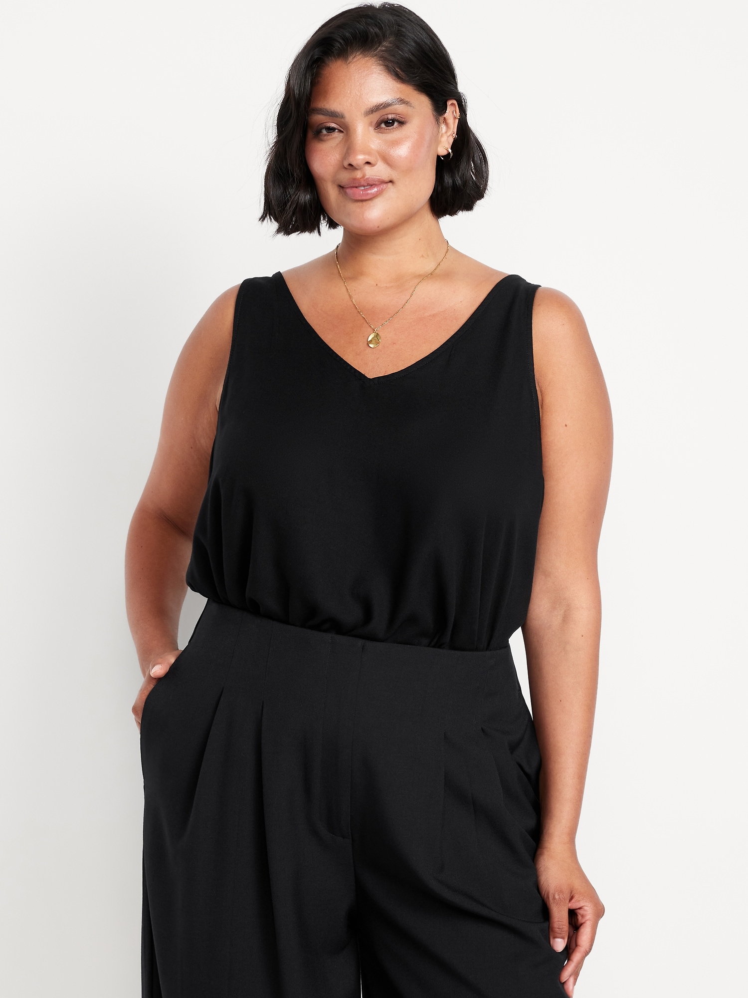 Sleeveless V-Neck Crepe Top