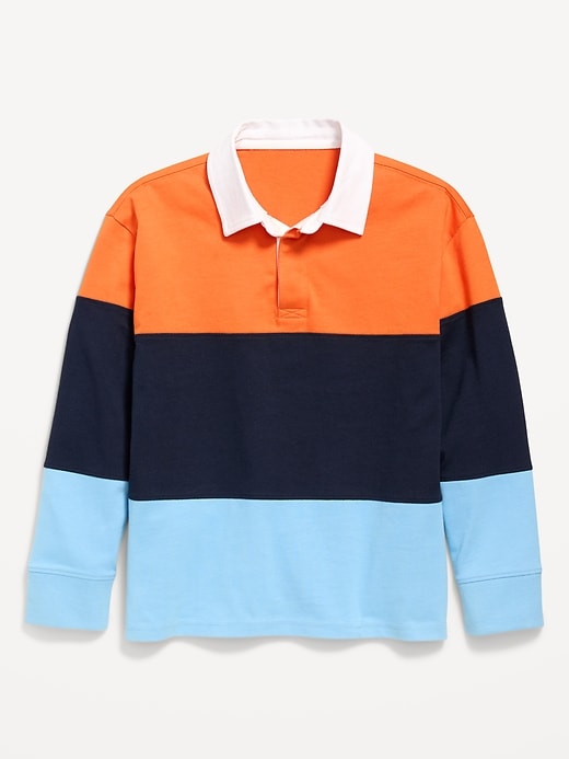 View large product image 2 of 3. Long-Sleeve Color-Block Polo Shirt for Boys