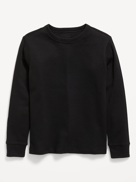 Long-Sleeve Waffle-Knit T-Shirt for Boys - Black Jack