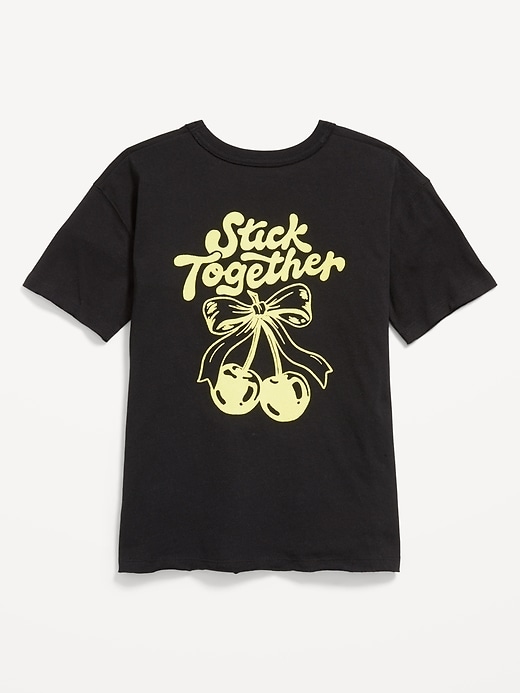 View large product image 2 of 2. Oversized Short-Sleeve Graphic Raw-Edge T-Shirt for Girls