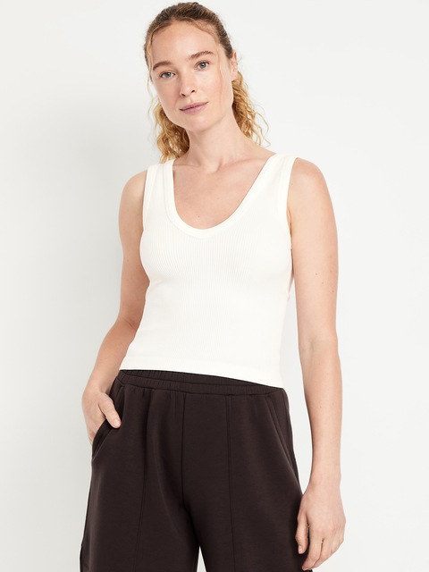 Exhale Seamless Fitted Rib Tank - Calla Lily White