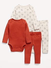 L'image numéro 1 présente Ensemble 4 pièces avec cache-couche et legging à imprimé pour bébé