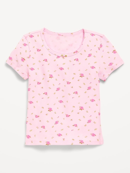 View large product image 2 of 2. Printed Short-Sleeve Ribbed T-Shirt for Girls