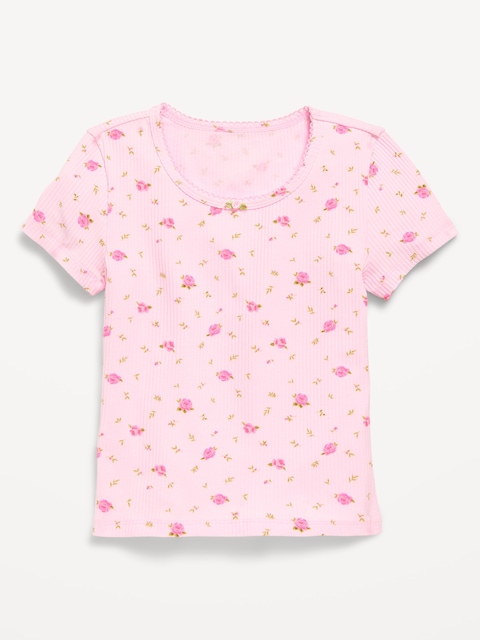 Printed Short-Sleeve Ribbed T-Shirt for Girls